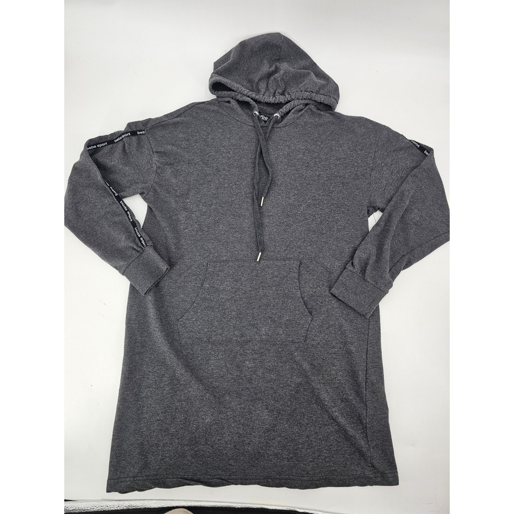 Bebe Sport Women's Logo Tape Hoodie Dress Charcoal Grey BB7001C Size Large